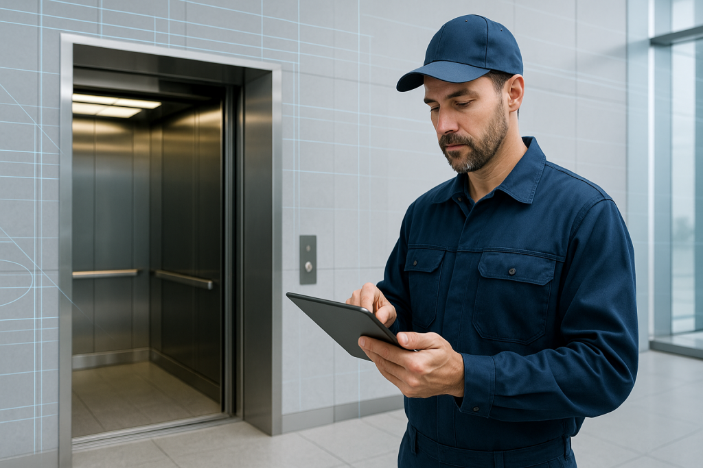 An auditor inspecting the lift